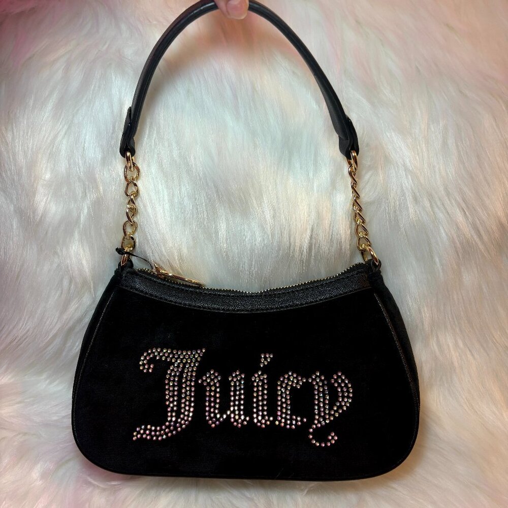 NEW Juicy Couture Obession Velour Shoulder Bag Liquorice/Black